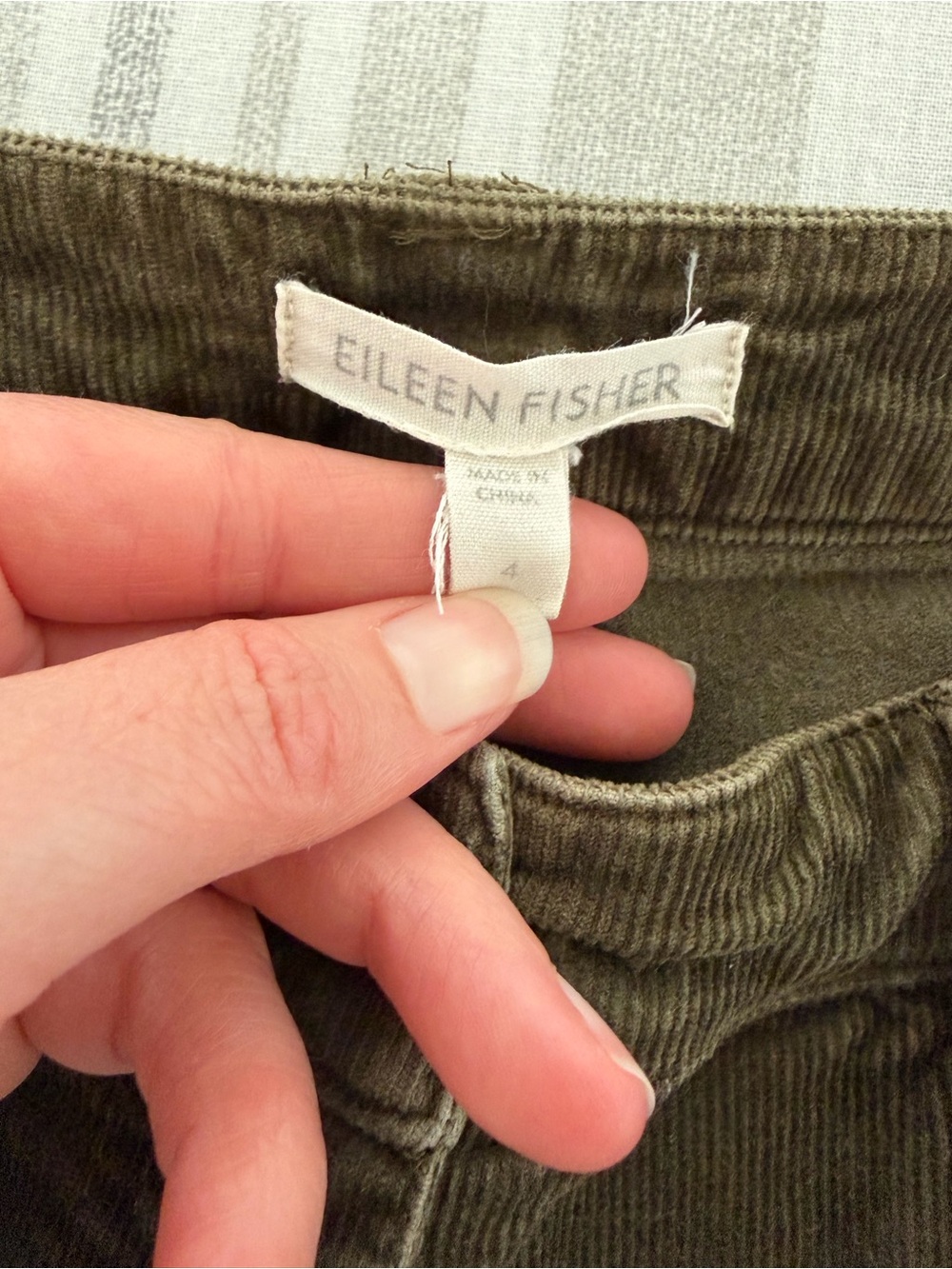 Eileen Fisher Corduroy Pants Olive Green Size 4 Fall Cotton Casual - Picture 3 of 6